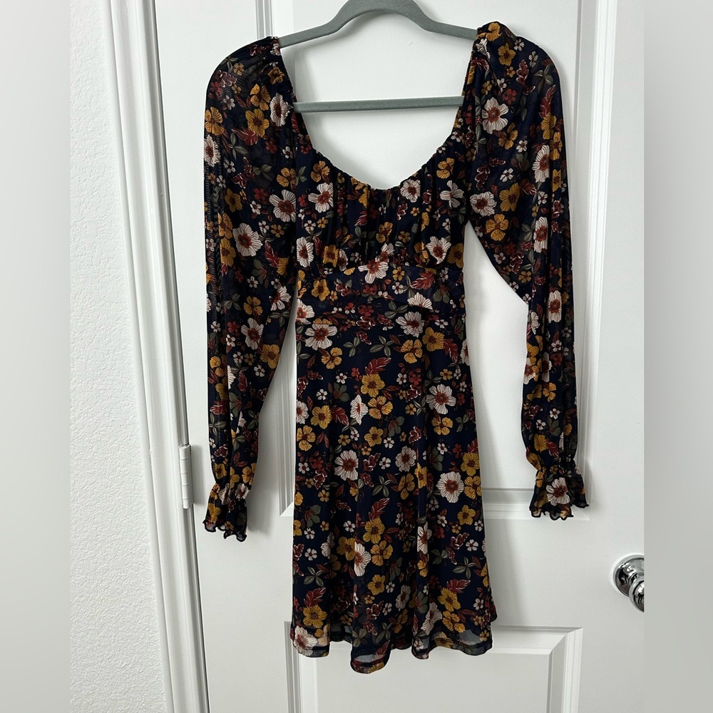 Inspired Hearts Long Sleeve Mini Dress Vintage Floral Print - Picture 1 of 5